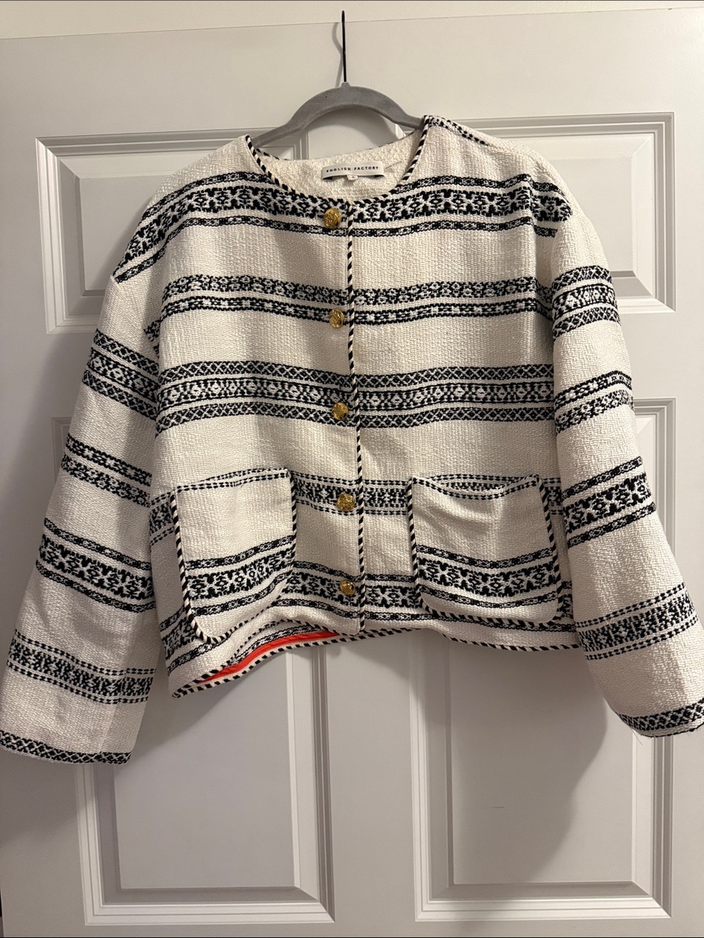 English Factory Cream & Black Striped Tweed Jacket for Kids